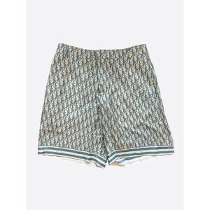 Dior Tan & Blue Oblique Silk Shorts